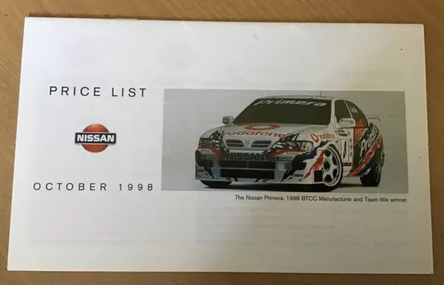 NISSAN RANGE October 1998 UK Mkt Price List Brochure - Inc Skyline GT