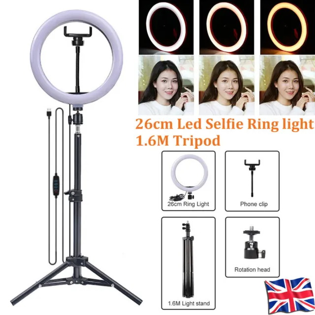 26cm LED Ring Light with 1.6M Stand for Youtube Tiktok Makeup Video Phone Selfie