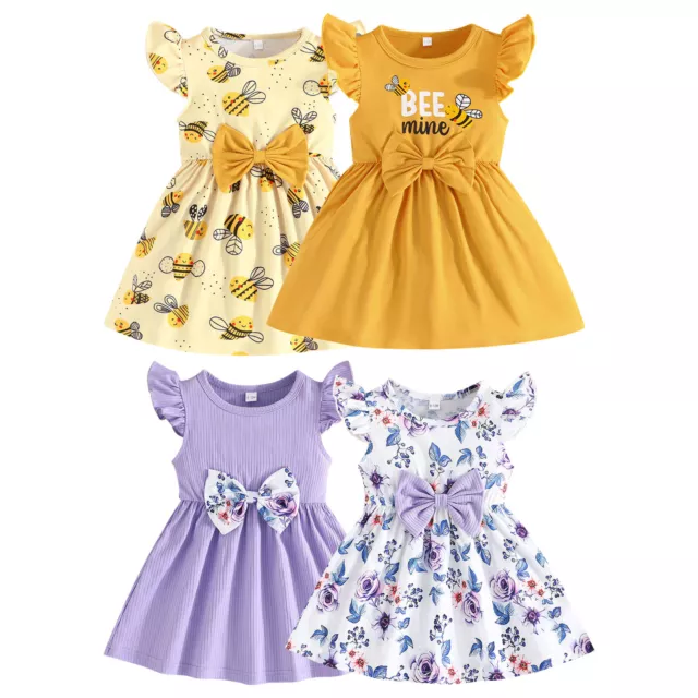 2Pack Infant Baby Girls Kids Floral Print Sundress Clothes Princess Casual Dress