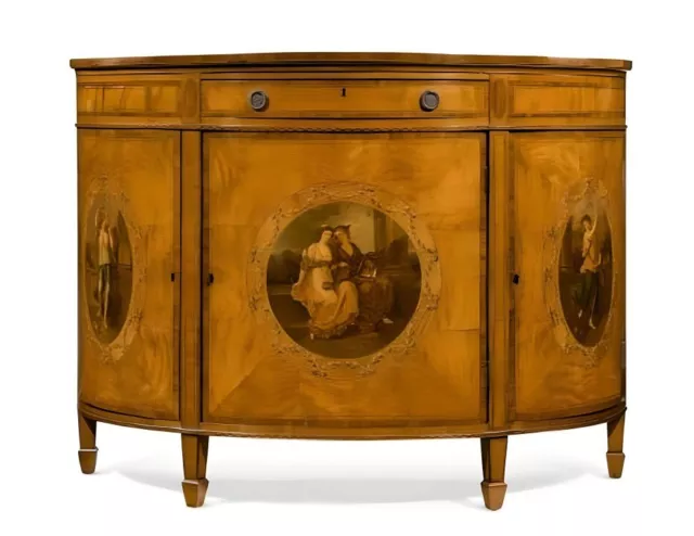 Y A Satinwood And Polychrome Painted Demi-Lune Commode, Late 19Th Century