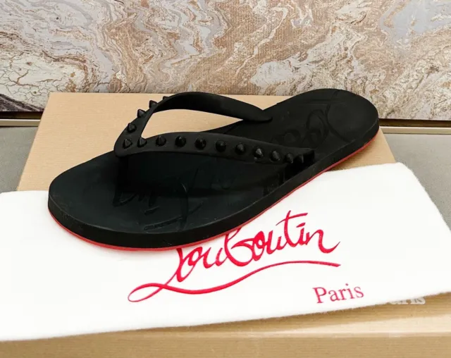 Christian Louboutin Spike Rubber Black Flip Flop Sandals