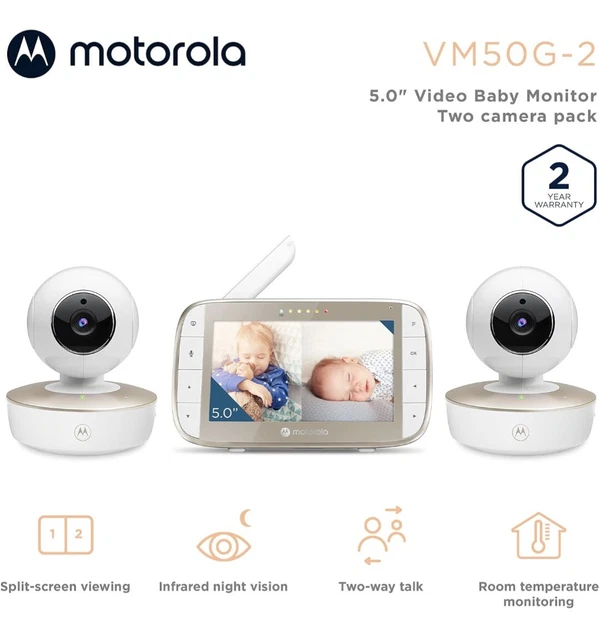 Motorola VM50G-2 5 inch Video Baby Monitor White - 2 Camera Pack - New Open Box