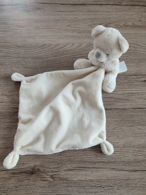 Doudou TEX BABY OURS MOUCHOIR blanc beige nez gris etat neuf