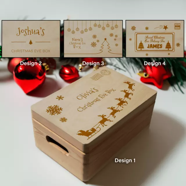 Personalised Laser Engraved Solid Pine Wooden Christmas Eve Box Xmas