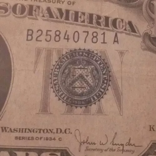 Fr 1704 Series 1934 C $10 Ten Dollar Silver Certificate Offset Seal Error USA