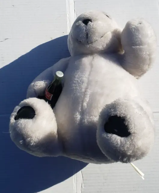 1993 Coca Cola Collectable White Polar Bear Holding a Bottle of Coke Plush