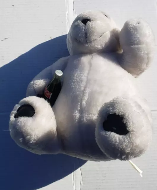 1993 Coca Cola Collectable White Polar Bear Holding a Bottle of Coke Plush