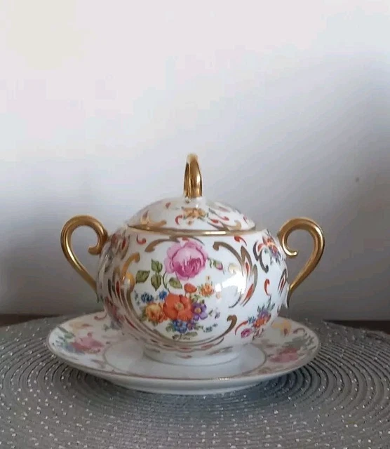 Ancien Chocolatier Porcelaine Française Années 1930 - Avec Moussoir En Bois