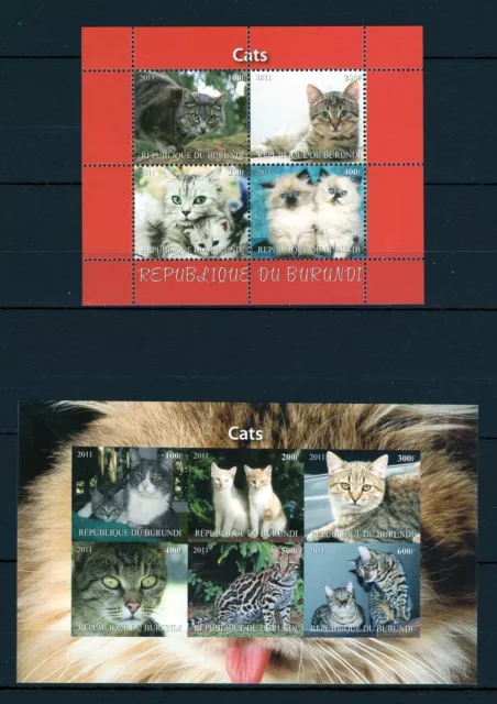 Burundi 2011 Cats Chats Gatos Pets Domestic Animals Fauna 2 Blocs Stamps Mnh