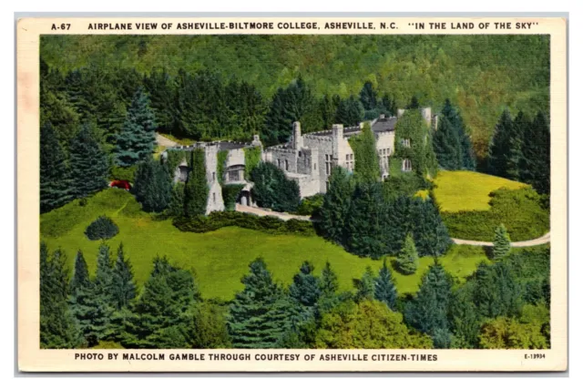 VTG 1930s- Airplane View of Biltmore College, Asheville, North Carolina Postcard
