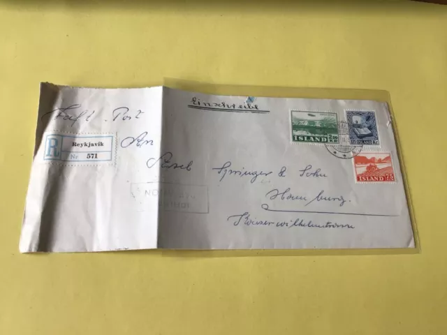 Iceland Reykjavik Registered 1956 to Hamburg Stamps cover  Ref 53753