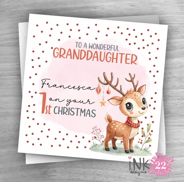 thumbnail image 2 of Personalised Pink Christmas Card - For Great Granddaughter, Niece, Daughter - Made In UK 2 of 6