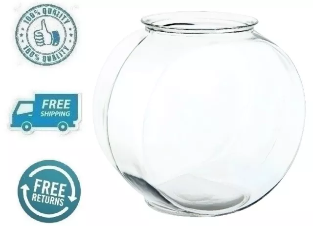 New Clear Glass Drum Fish Bowl Aqua Pet Round Continer Goldfish Tank Flat Base