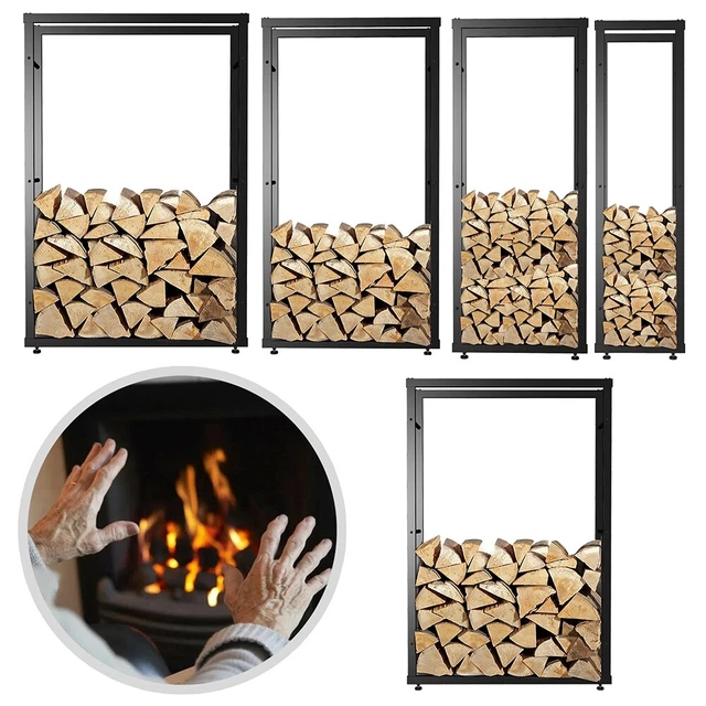 Panier à Bûches Relaxdays En Métal Noir - 40x33x38 Cm, Anse De Transport, Style Rustique, Pour Bois Cheminée Ou Porte-revues