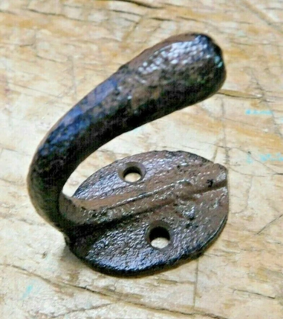 2 Cast Iron Antique Style SCHOOL HOOKS Coat Hat Hook Rack Hall Tree BROWN 3