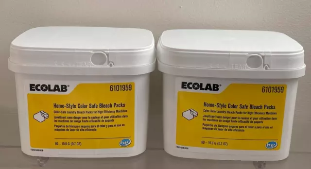 2 Ecolab 6101959 Color-Safe High Efficiency Laundry Bleach Packs, 2.7 lbs Each