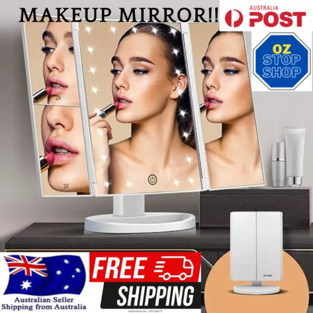 Tri-fold LED Makeup Mirror Magnifying Touch Cosmetic Desktop With Lights Stand