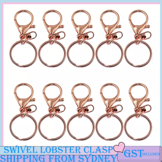 10X Rose Gold Swivel Lobster Clasp Trigger Clip Key Ring Keychain Split Ring DIY