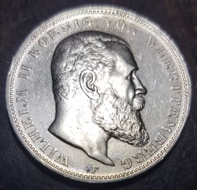 3 DREI MARK Deutsches Reich WILHELM II KÖNIG WUERTTEMBERG 1908 F VZ