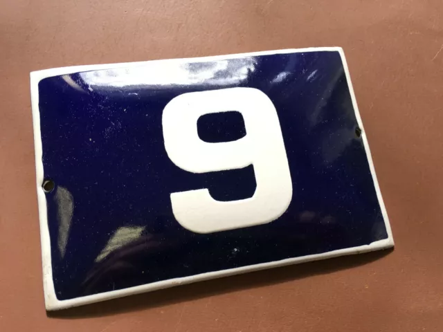 ANTIQUE VINTAGE FRENCH ENAMEL SIGN HOUSE NUMBER 9 DOOR GATE SIGN BLUE 1950's