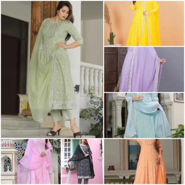 Abito da sposa indiano Kurti Readymade Salwar Kameez Eid Anarkali abito...