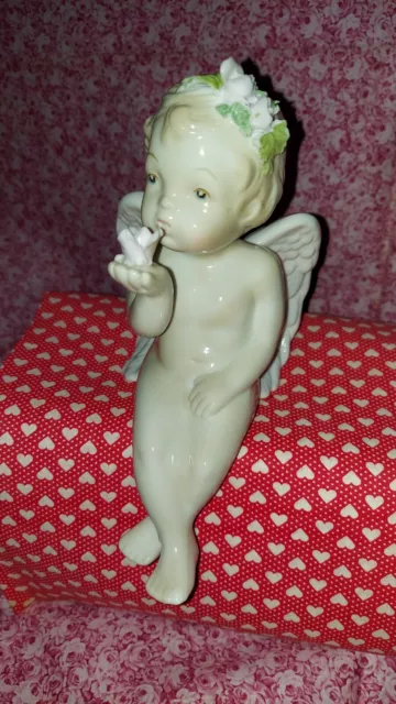 Vintage Cherub Angel White Porcelain Blowing Kisses Valentine 8" Tall x 4" W 2