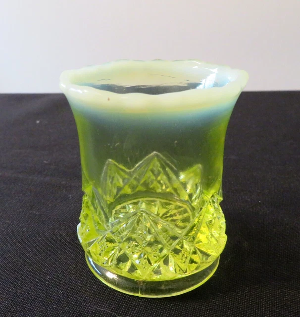 EAPG Antique Vaseline Opalescent Diamond Spearhead Toothpick Northwood Exc Cond