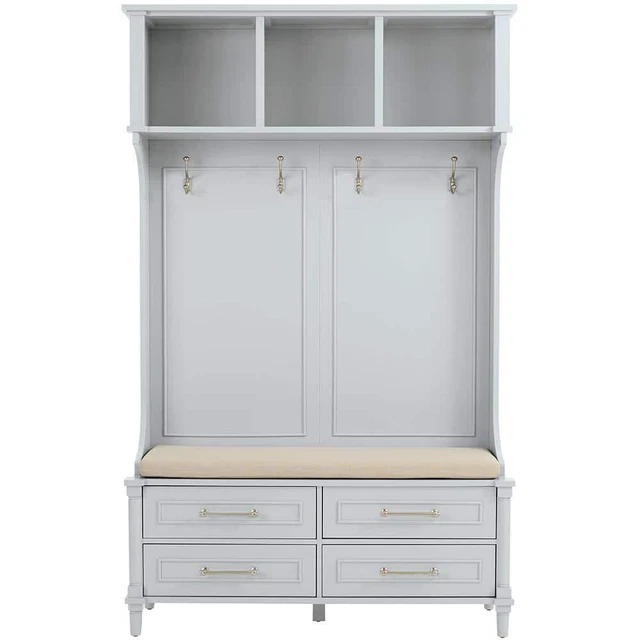 Home Decorators Hall Tree Bench 76"Hx47.75"W 3-Cubbies 4-Drawers Wood Dove Gray