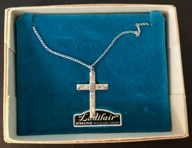 Vintage Sterling Religious Cross 18" Chain...NOS...Signed L. B. Co