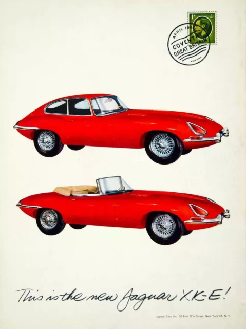 E-Type Jaguar XK-E 1961 Retro Vintage Car Print Poster Wall Art Picture A4 +