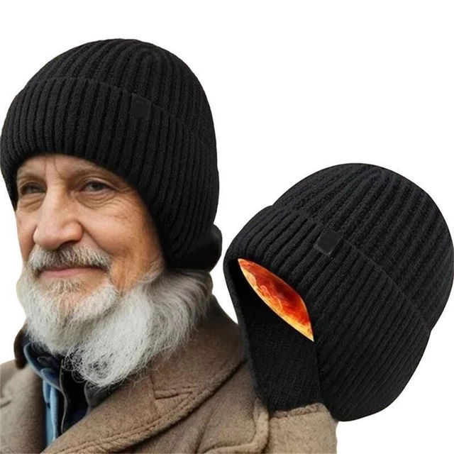 Warm Winter Men Beanie Hat Knit Work Hat with Ear Flaps Outdoor Sport Ski Cap