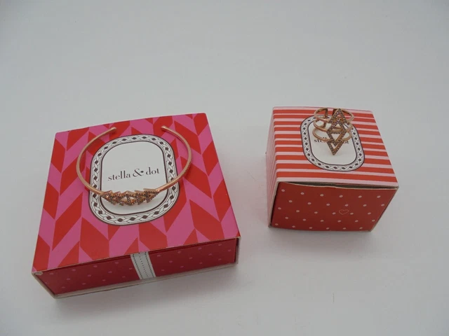 Stella And Dot Geometric Triangle Bracelet And Ring Rose Gold Colour Boxed