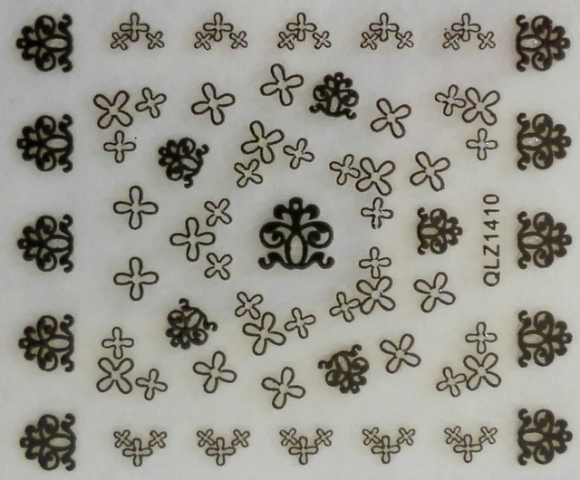 Nail art manucure stickers autocollants pour ongles: croix arabesques noires