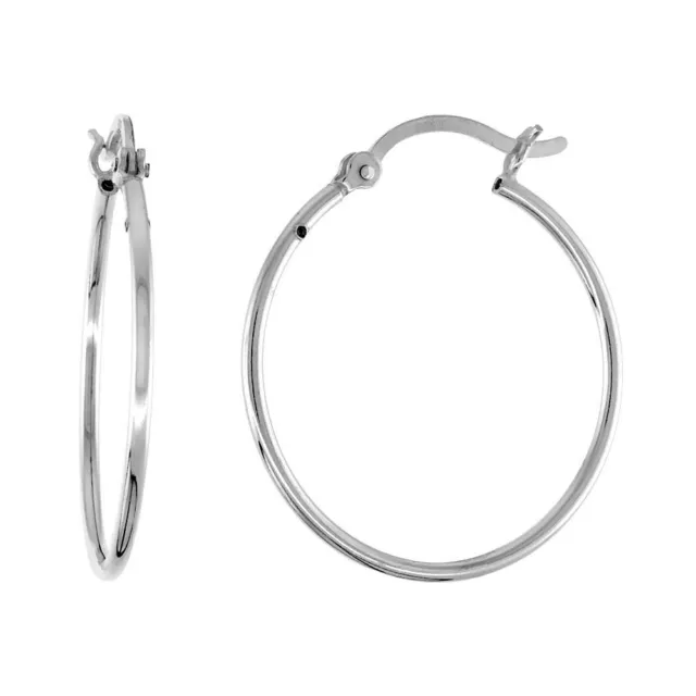 1 inch Tube Round Hoop 1mm thin Earrings Post Snap Hinged 925 Sterling Silver