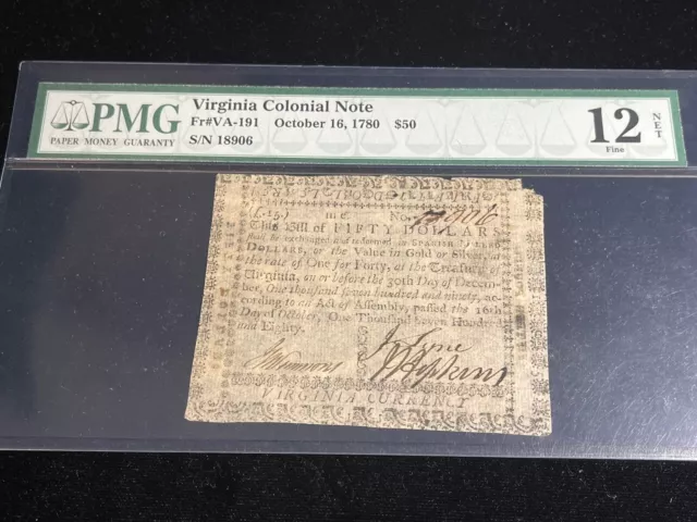 Virginia Colonial Note $50 Fifty Dollars Fifteen Pounds FR# VA-191 PMG 12 NET