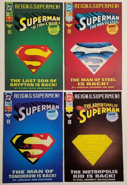 Reign of the Supermen Die-Cut Cover Set of 4 (1993, DC) VG Cyborg Superman Steel