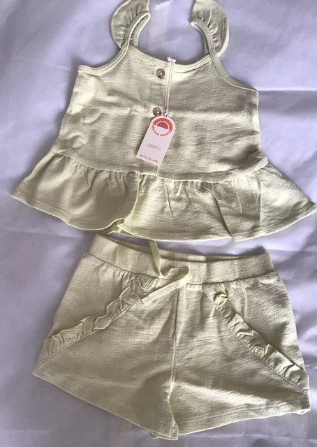 River Island Mini Girls Aged 2-3 Years Lime Green Peplum Top Shorts Set BNWT