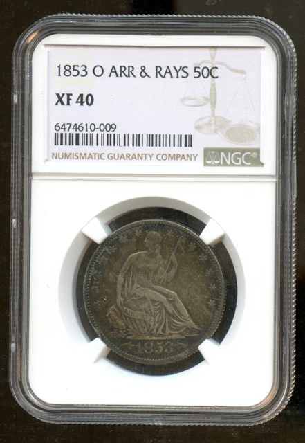 1853-O 50c Seated Liberty Half Dollar, Arrows and Rays, NGC XF 40