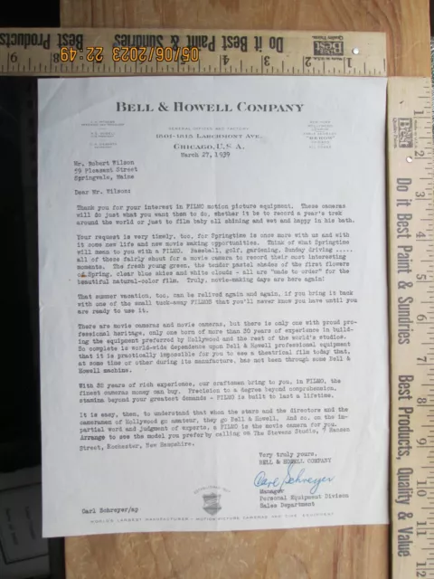 Bell & Howell Company chicago letterhead letter 1939