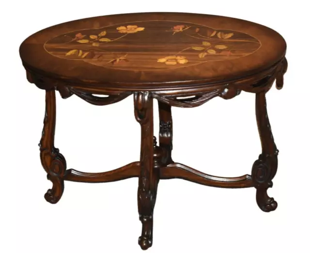 Vintage Carved & Inlaid French Style Walnut Cocktail Table