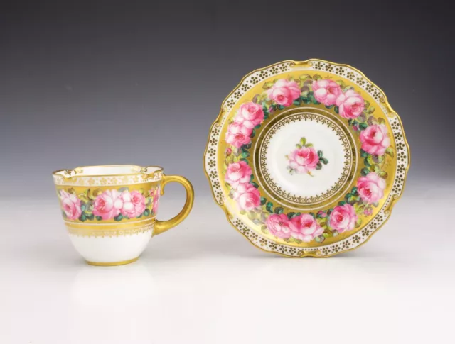 Royal Crown Derby China - Hand Painted Roses & Gilt Decorated Cup & Saucer