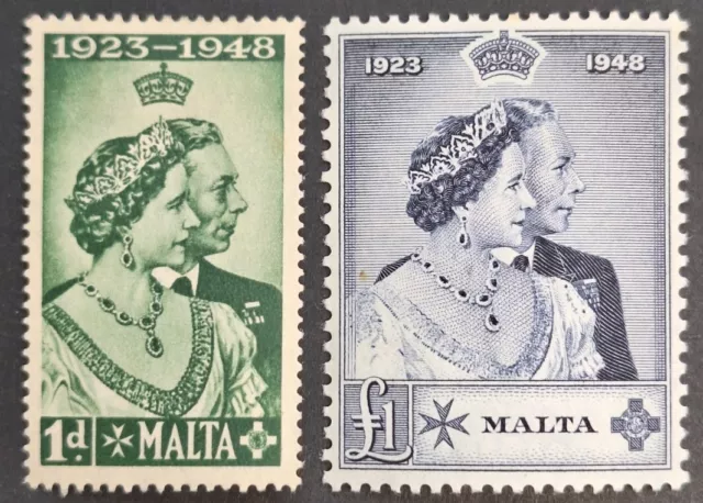 Malta 1949, "Silver Wedding" set of 2x Stamps Mh