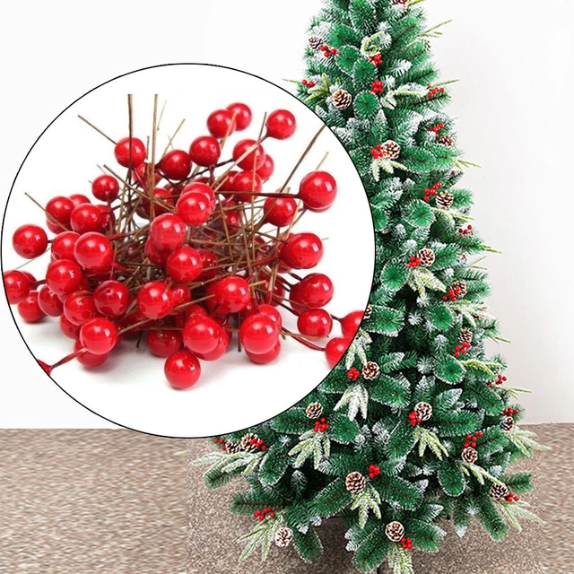100pcs Artificial Red Berry Holly Christmas Tree Ornament Fake Fruit Home Decor