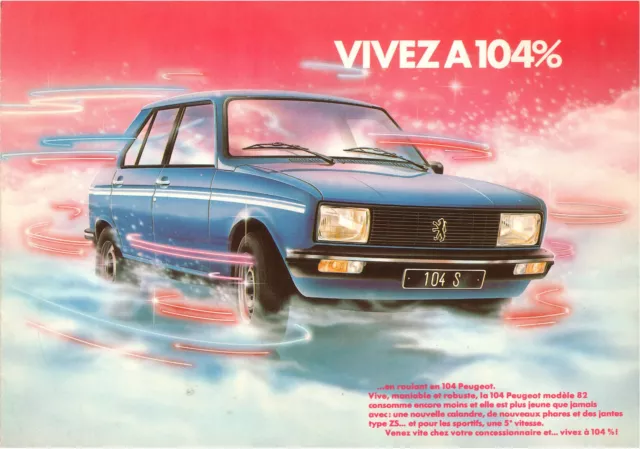 Catalogue prospekt brochure Peugeot 104 berlines 1982 FR - Vivez à 104%