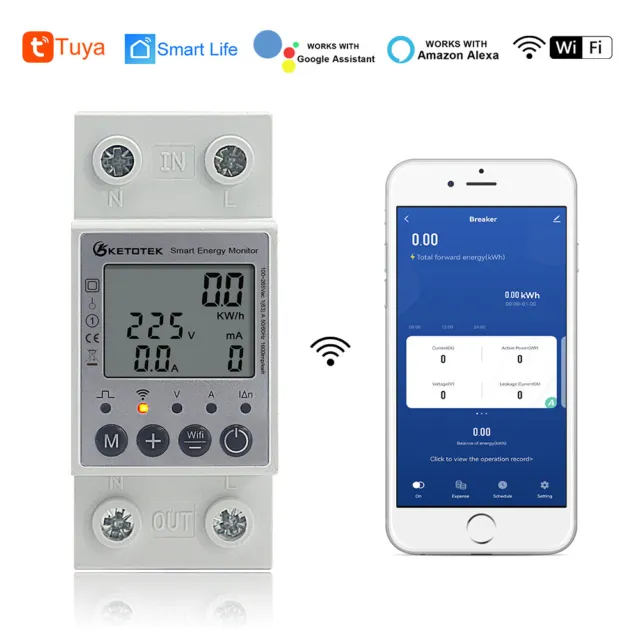 Monitor de alimentación inteligente medidor de energía WIFI monofásico Din Rail 220V 50/60Hz