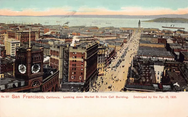 San Francisco CA California Skyline Downtown Market Street UNP Vtg Postcard B53