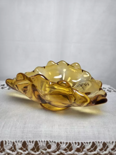 Viking Glass Amber Yellow Double Crimp Folded Footed Low Bowl 7.5" x 5"