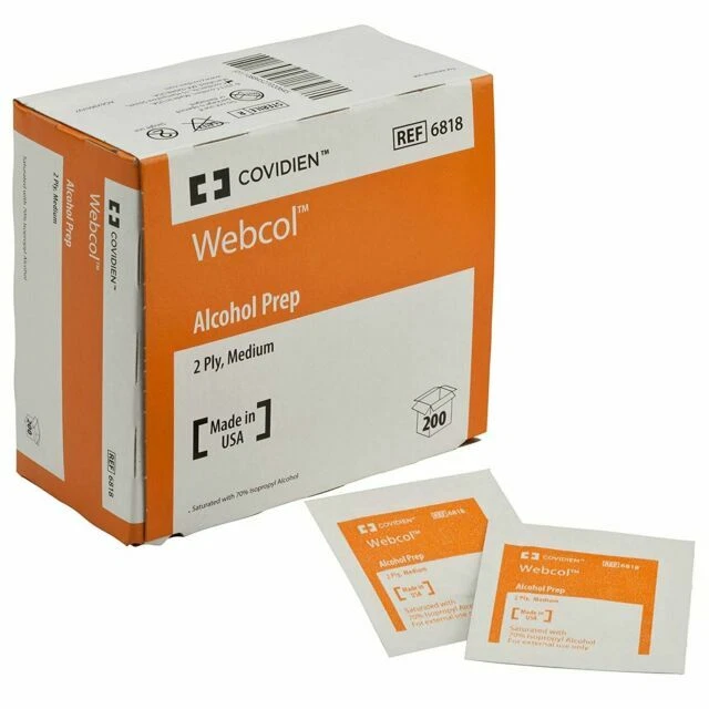 20 cajas/4000 unidades - toallitas preparatorias de alcohol Webcol Premium de 2 capas - grandes (NUEVAS)