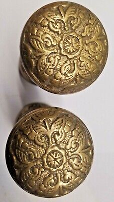 Pair of Antique Vintage Ornate Door Knobs with Rosettes Solid Brass Butterfly?