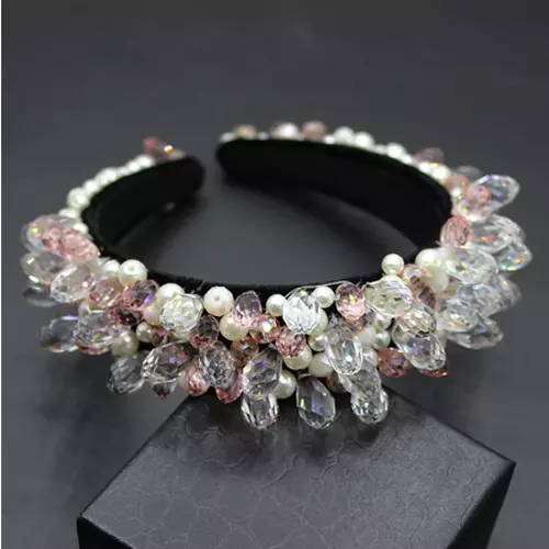 Luxury Handmade Pink Beads & White Pearls Headband Hair Accessory, Bridal/Races